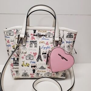 Karl Lagerfield In Paris Iris Tote with Pink Heart Charm